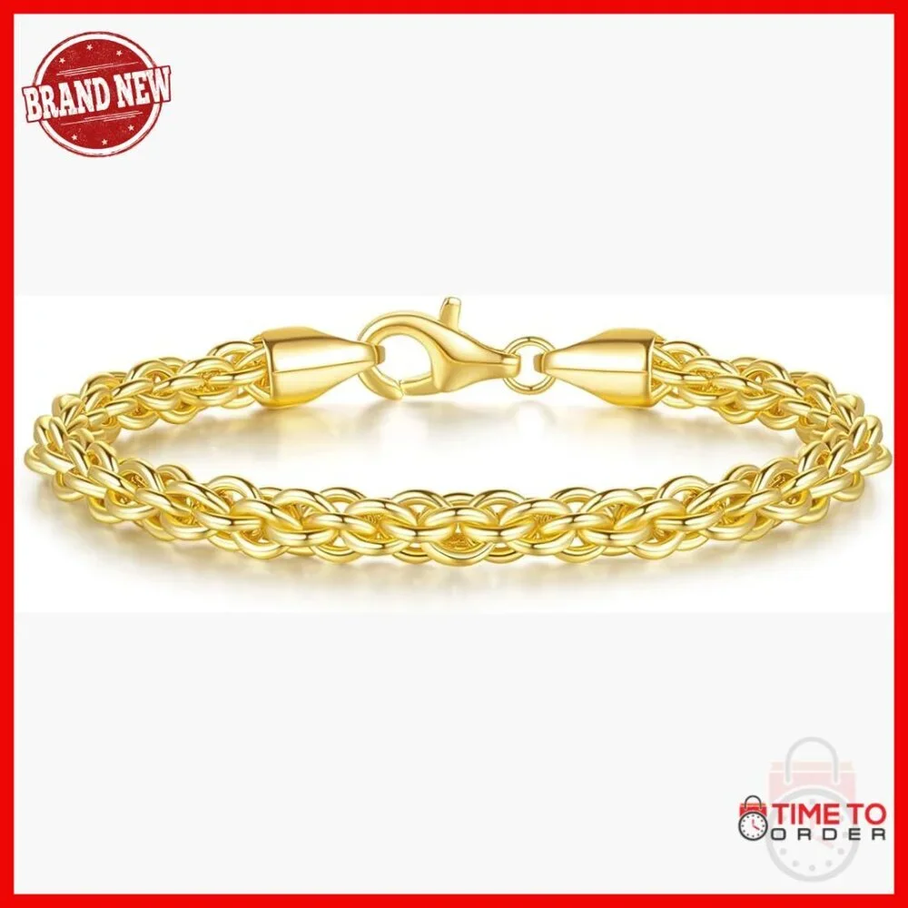 14K Gold Rope Chain Bracelet Lobster Clasp Non-Tarnish 7.5in